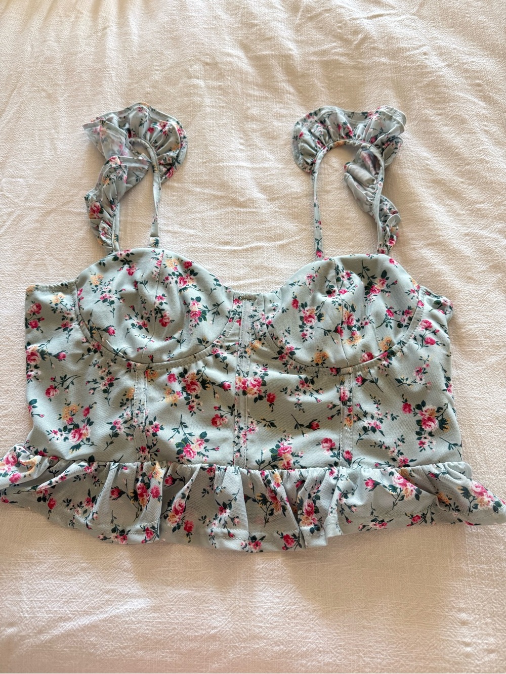 Lulu's Mint Green Floral Ruffle Crop Top